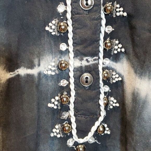 Bandolino Sz XXL Black White Ombre Tie-Dye Embellished Viscose Plus Blouse 524 - Picture 4 of 10